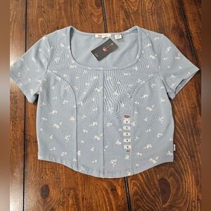 NWT Levi's Light Blue Corset Floral Crop Top Size Small